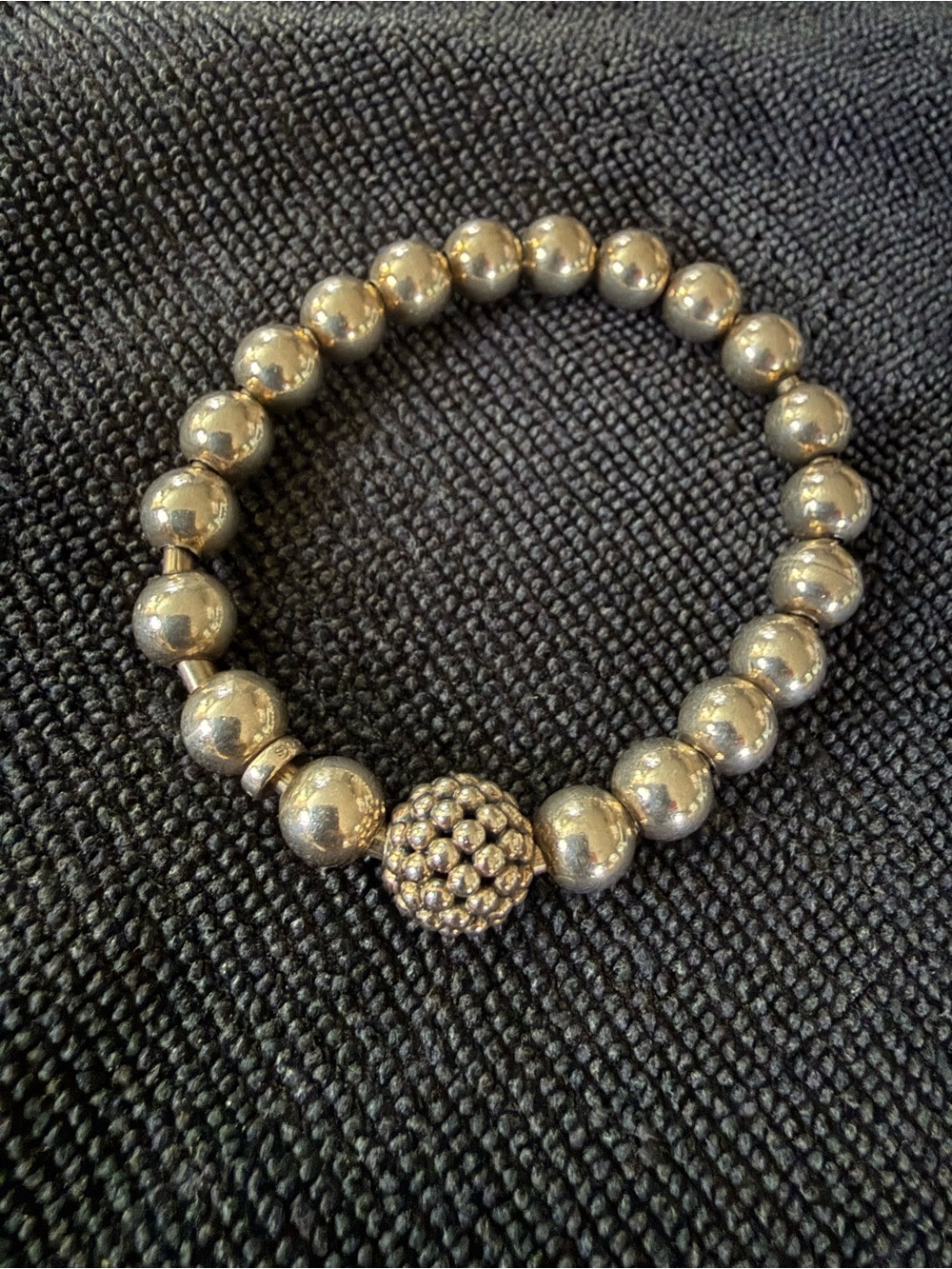 Sterling Silver 925 Beaded Stretch Bracelet with Pave Accent by LAGOS